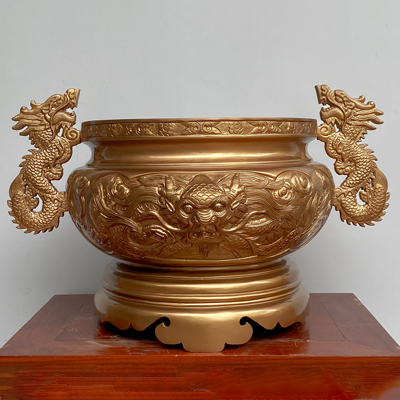 Bát Hương Tai Rồng Bằng Đồng Đỏ Cao 40Cm