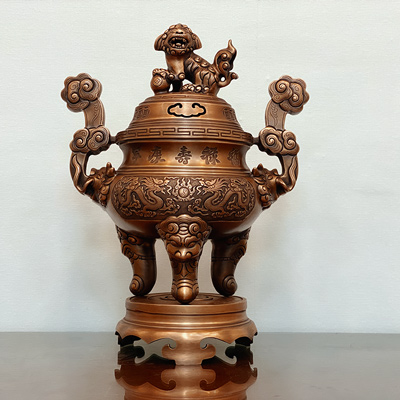 Đỉnh Thờ Đồng Đỏ 50cm đục nổi long phụng giả cổ đẹp giá rẻ