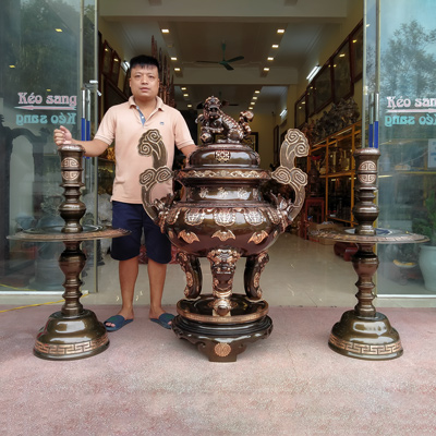 Bộ Đỉnh Thờ Dơi Thọ Bằng Đồng Đỏ Cao 1m33 Phớt nỉ đẹp, giá rẻ