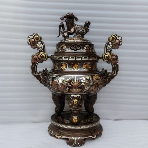 Đỉnh Đồng Khảm Ngũ Sắc Rồng Phượng Chầu Nguyệt Cao 60Cm đẹp