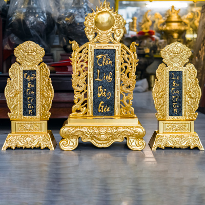 Bộ 3 Bài Vị Bằng Đồng Dát Vàng 24K