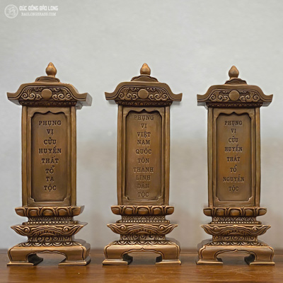 Bài Vị Phong Cách Nhật Bản Đúc Bằng Đồng Đỏ Màu Trầm Cổ Cao 30Cm