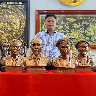 Đúc Tượng Chân Dung Truyền Thần 4 Cụ Bằng Đồng Đỏ Cao 42Cm