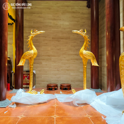 Hạc Thờ Bằng Đồng Đỏ Cao 1m97 Dát Vàng 9999 Cao Cấp