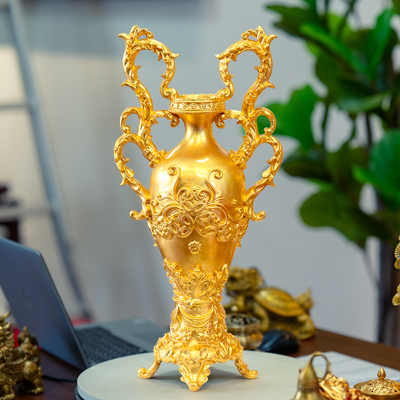 Lọ Hoa Bằng Đồng Dát Vàng Kiểu Tân Cổ Điển Decor Trang Trí Cao 48Cm