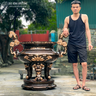 Lư Hương Đồng Hoa Sen Bằng Đồng Đỏ Cao 1m07 Cho Chùa Tại Buôn Mê Thuột