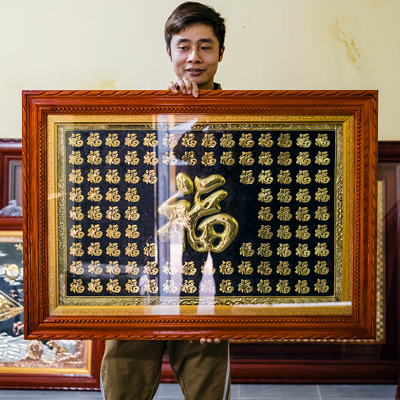 Tranh Đồng Bách Phúc Dát Vàng Khổ 1m x 70cm